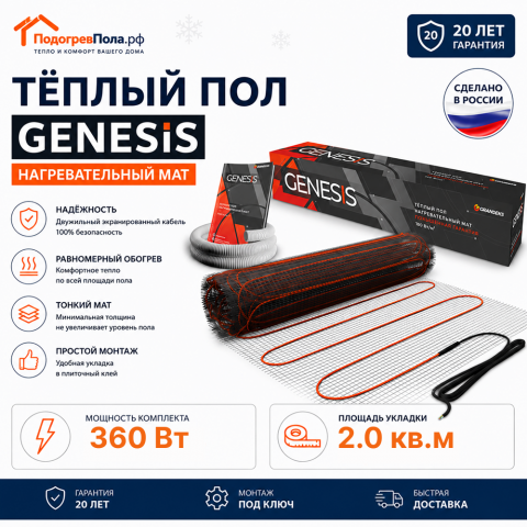 Нагревательный мат для теплого пола Genesis 270 Вт - 1,5 кв.м