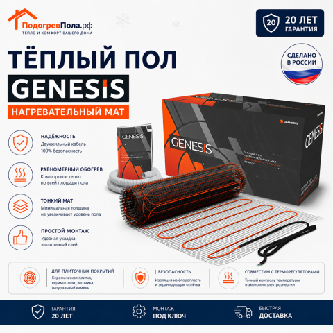 Нагревательный мат для теплого пола Genesis 1440 Вт - 8,0 кв.м