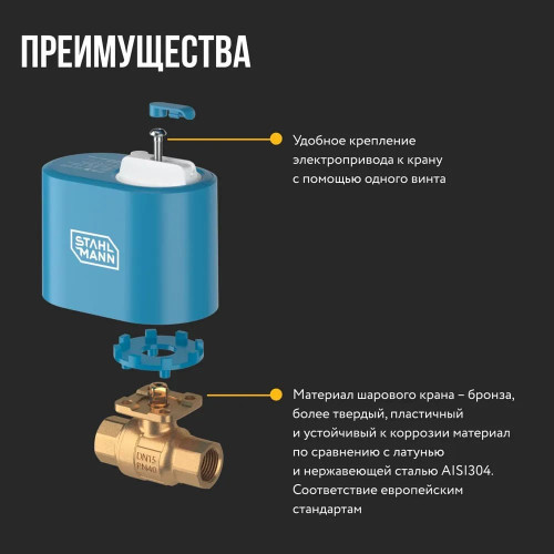 Кран шаровой с электроприводом Stahlmann 3/4F 12В