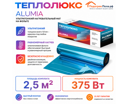 Ультратонкий нагревательный мат на фольге Теплолюкс Alumia 375 Вт - 2,5 кв.м.