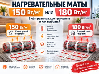 Нагревательные маты 150 и 180 Вт/м²: в чём разница, где применять и как выбрать