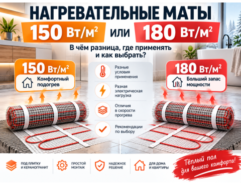 Нагревательные маты 150 и 180 Вт/м²: в чём разница, где применять и как выбрать