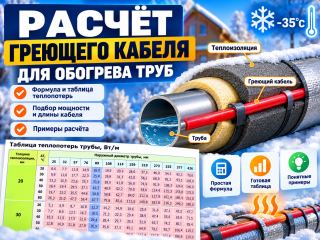 Расчёт греющего кабеля для обогрева труб: мощность, длина и теплопотери