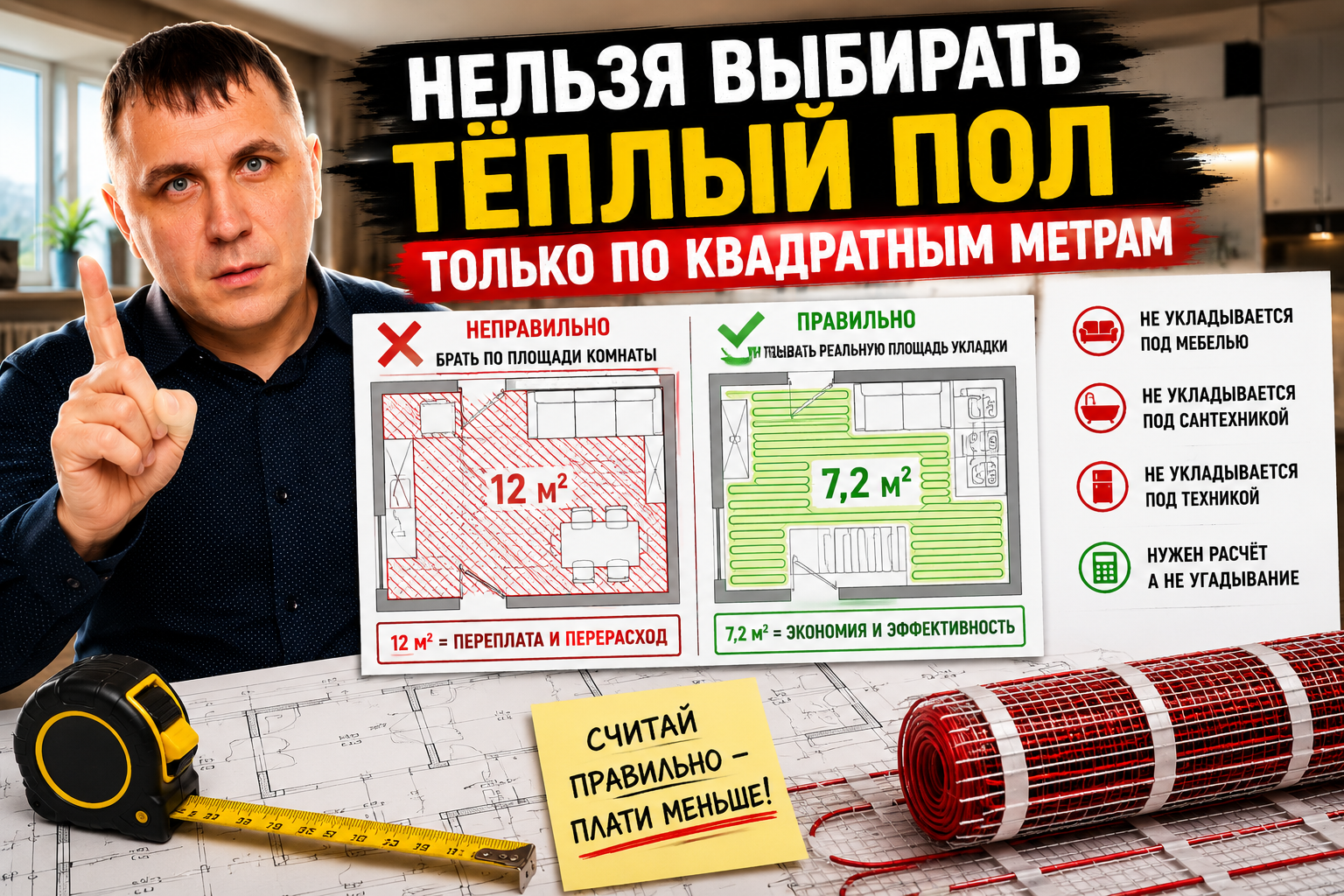 Нельзя выбирать тёплый пол только по квадратным метрам