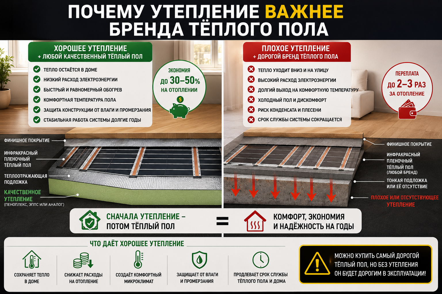 Почему утепление важнее Бренда тёплого пола