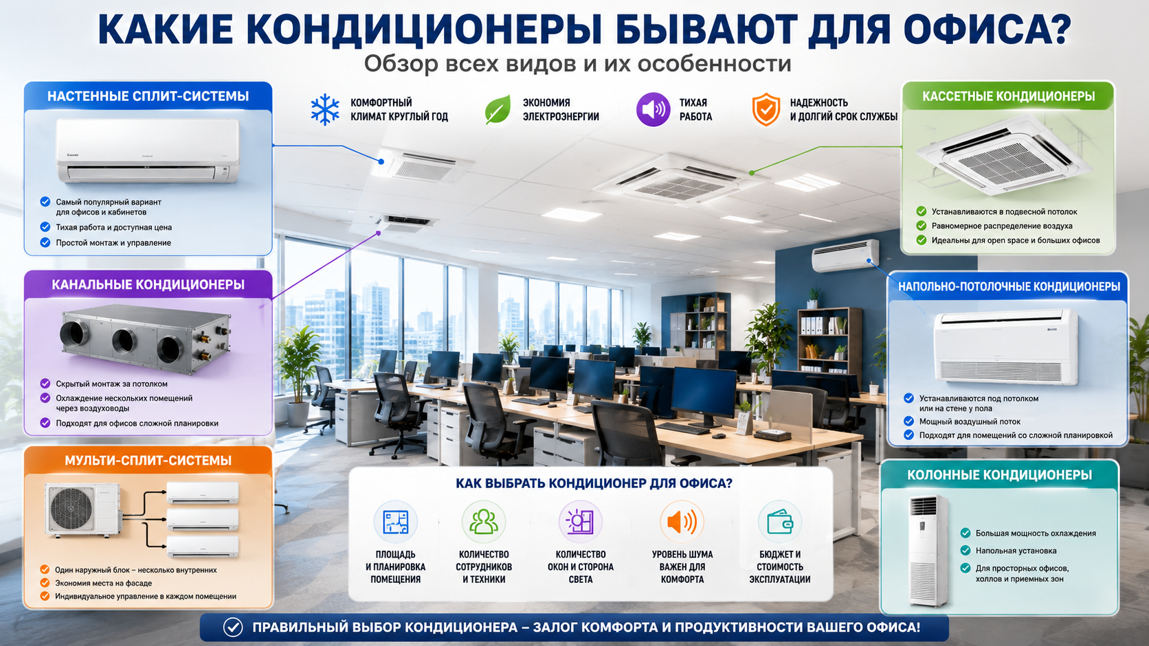 Какие кондиционеры устанавливаются для офиса