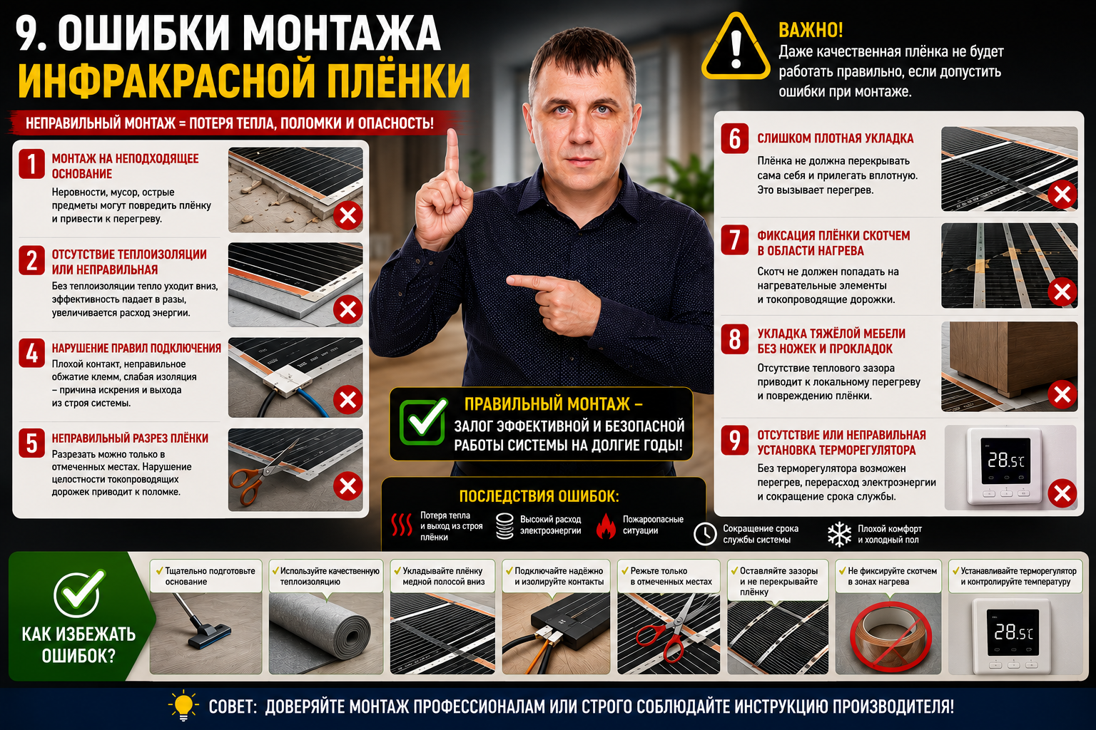 Ошибки монтажа инфракрасной плёнки