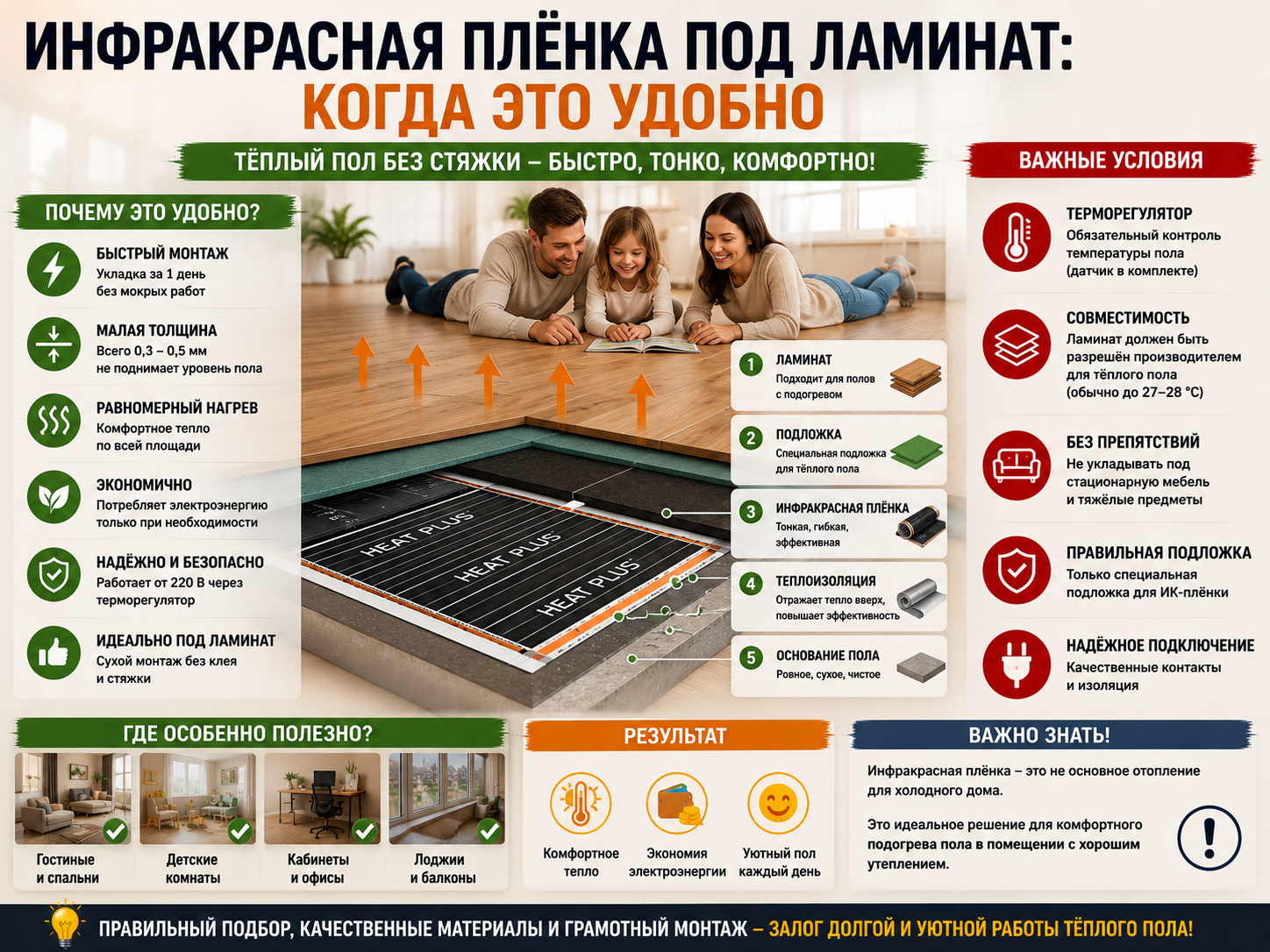 Инфракрасная плёнка под ламинат: когда это удобно