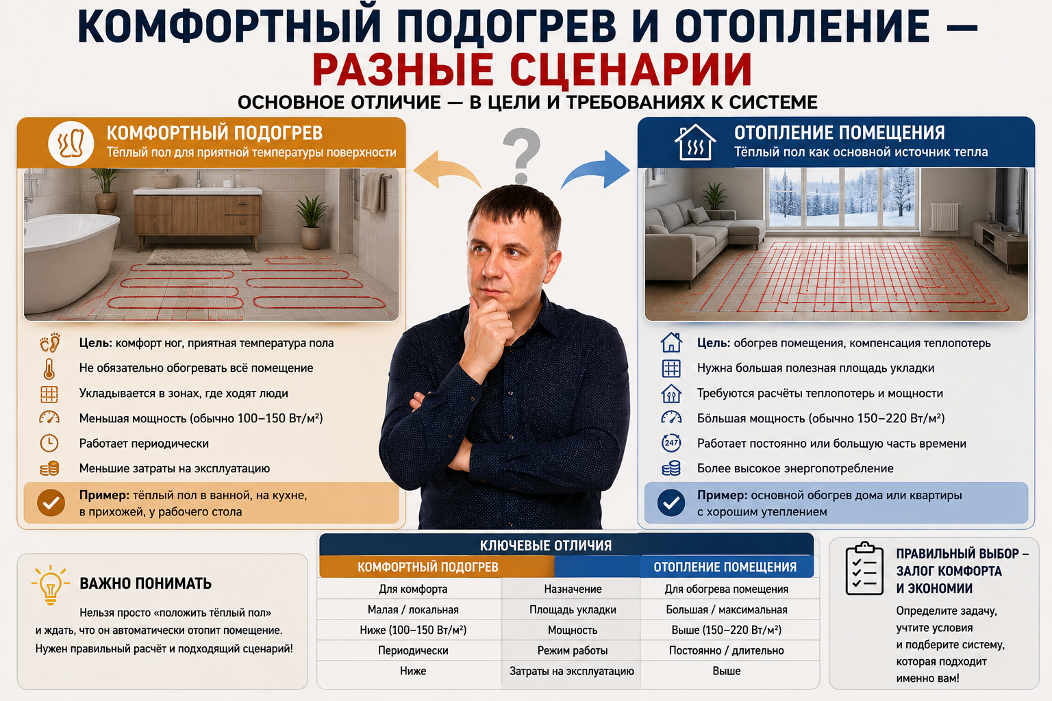 Комфортный подогрев и отопление — разные сценарии