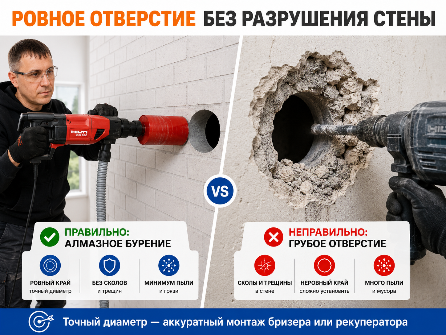 Почему нельзя просто пробить отверстие перфоратором