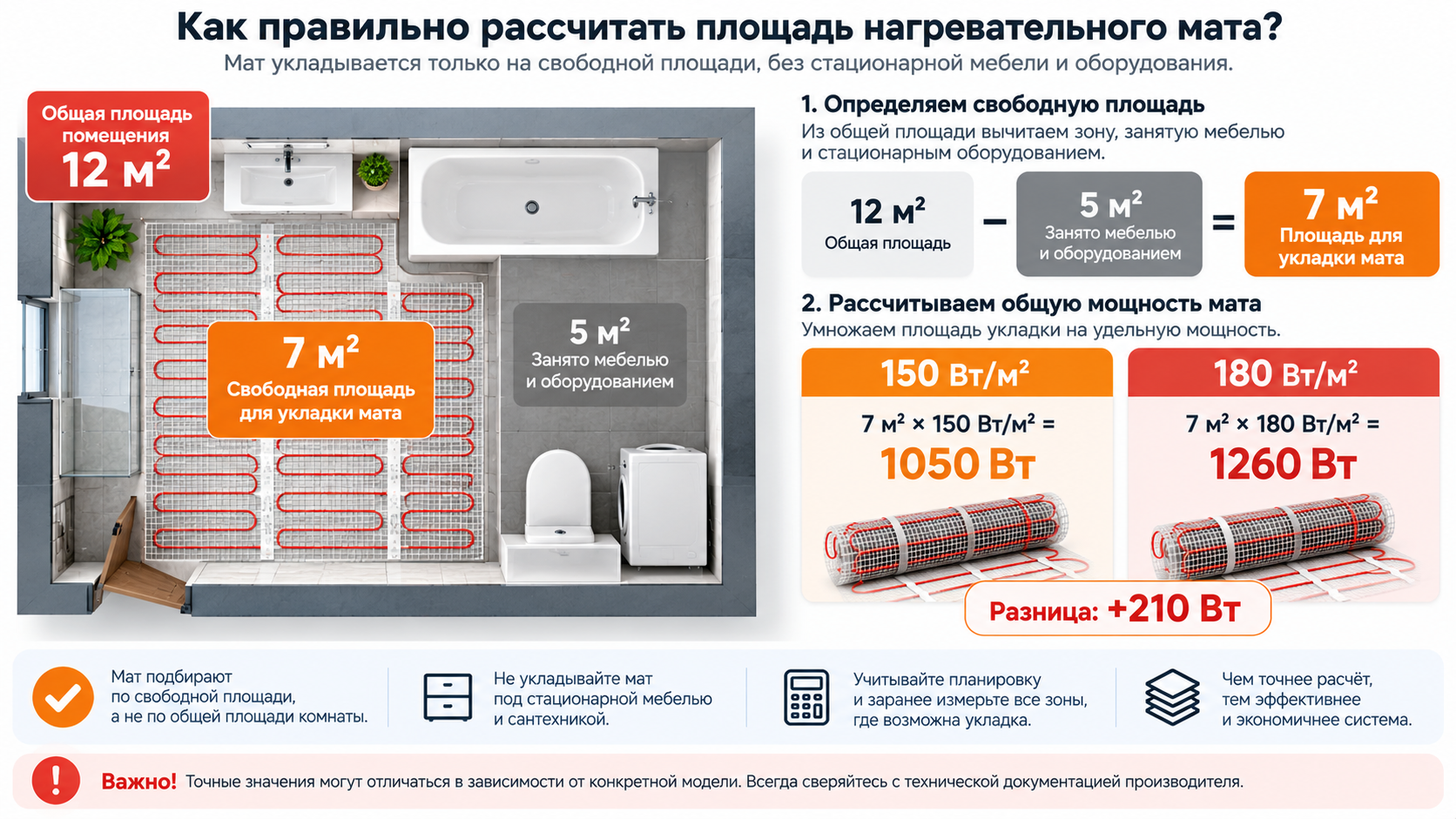 Как рассчитывается фактическая площадь укладки нагревательного мата