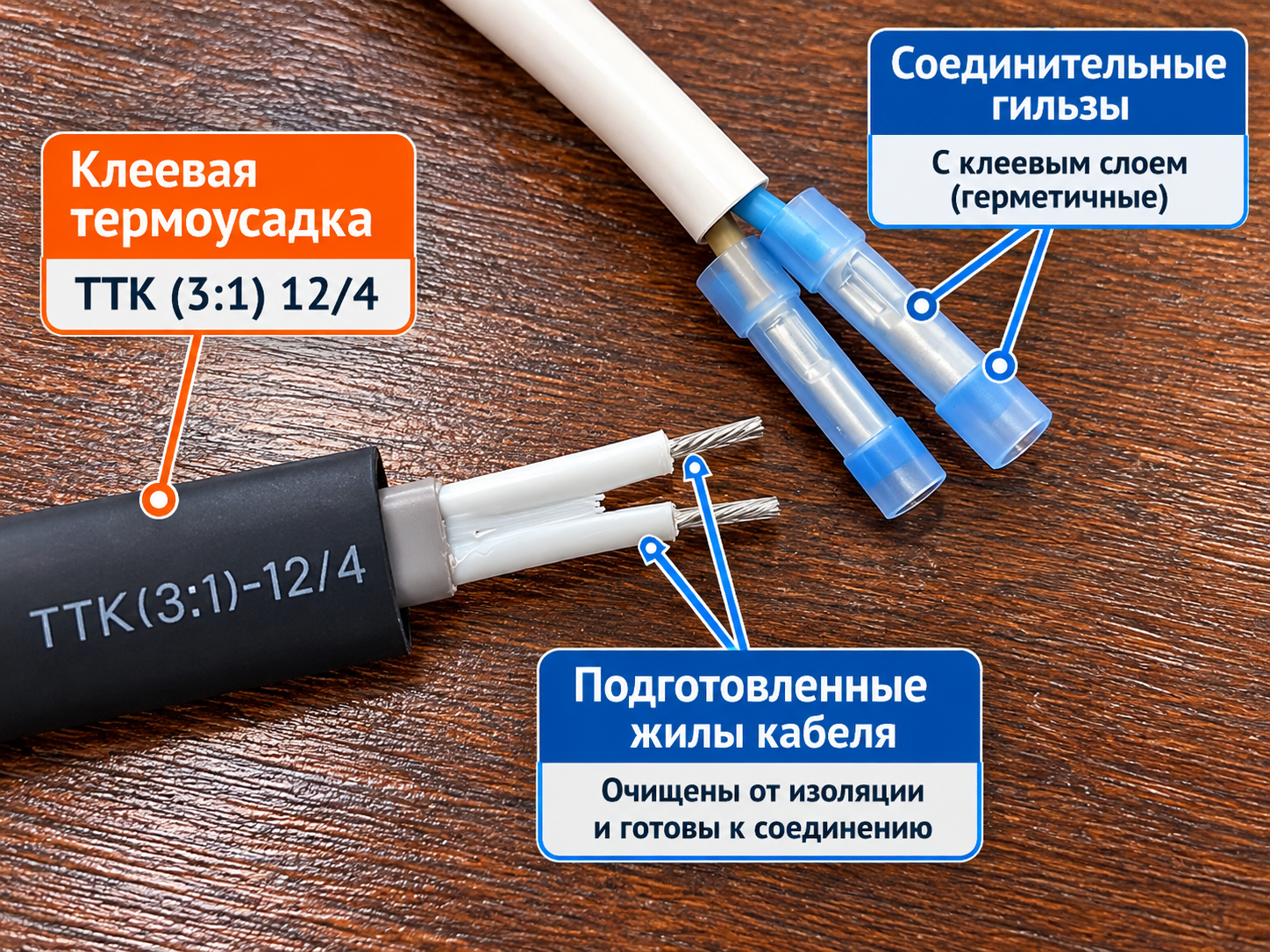 Подготовка соединительных гильз и термоусадки для соединения греющего кабеля