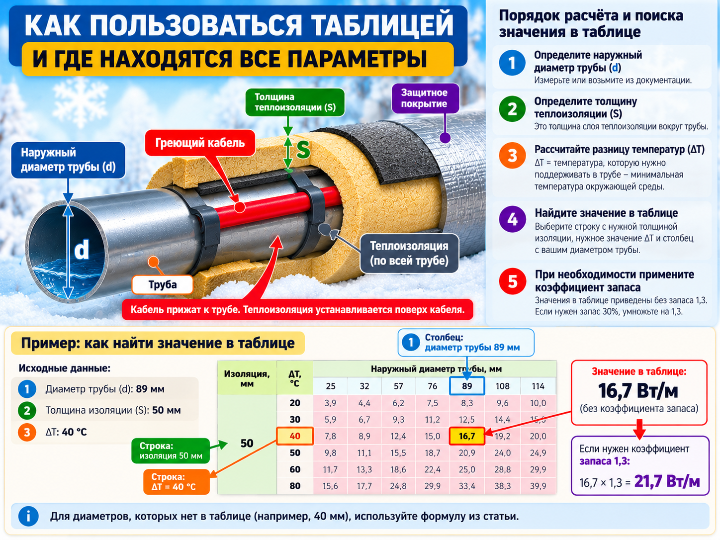 Как пользоваться таблицей теплопотерь трубы: диаметр трубы, толщина теплоизоляции, разница температур и расчёт греющего кабеля
