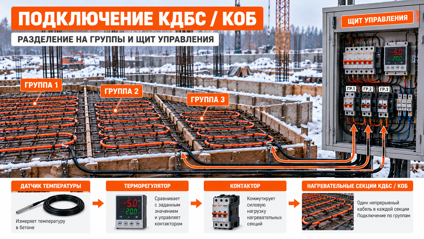 Щит управления прогревом бетона КДБС и КОБ — подключение электрических групп